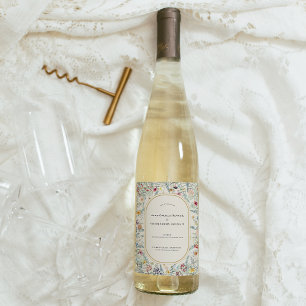 Étiquette Pour Bouteilles De Vin Fleur sauvage vintage Fern Mariage beige