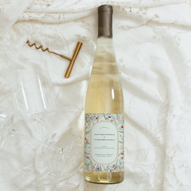 Étiquette Pour Bouteilles De Vin Fleur sauvage vintage Fern Mint Green Mariage (Créateur téléchargé)