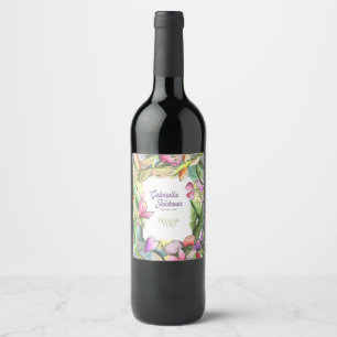 Étiquette Pour Bouteilles De Vin Fleurs aquarelles personnalisées en contour