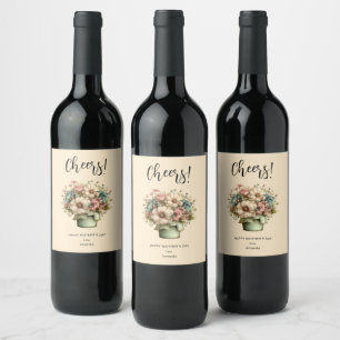 Étiquette Pour Bouteilles De Vin Fleurs dans un pot de fleurs Maman mignon