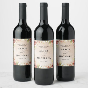 Étiquette Pour Bouteilles De Vin Fleurs d'aquarelle Boho personnalisées