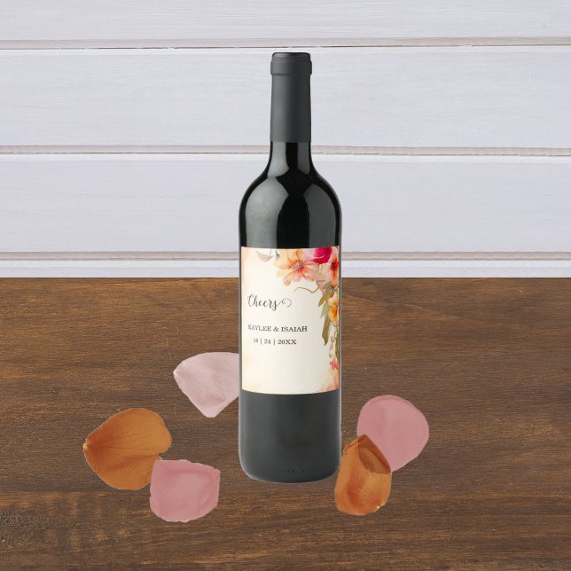Étiquette Pour Bouteilles De Vin Fleurs d'automne (Créateur téléchargé)