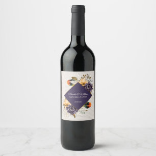 Étiquette Pour Bouteilles De Vin Fleurs d'automne avec Mariage de laiton et de plum