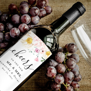 Étiquette Pour Bouteilles De Vin Fleurs de beauté colorées élégantes 