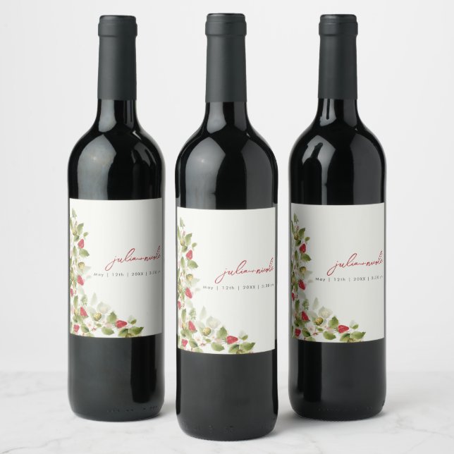 Étiquette Pour Bouteilles De Vin Fleurs de fraises rouges sucrées Mariage (Bouteilles)