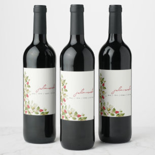 Étiquette Pour Bouteilles De Vin Fleurs de Fraisier Sauvage Rouge Douce Mariage