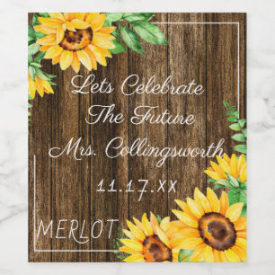 Étiquette Pour Bouteilles De Vin Fleurs de soleil aquarelle sur le bois look Vin ét