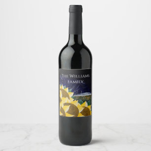 Étiquette Pour Bouteilles De Vin Fleurs de soleil jaunes Art folklorique