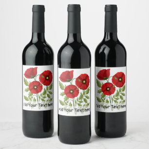 Étiquette Pour Bouteilles De Vin Fleurs d'été joyeuses floraison de pavot
