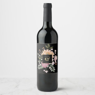 Étiquette Pour Bouteilles De Vin Fleurs d'été sur Mariage noir