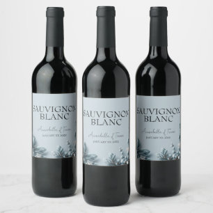 Étiquette Pour Bouteilles De Vin Fleurs d'hiver bleues givrees Mariage Nom personna