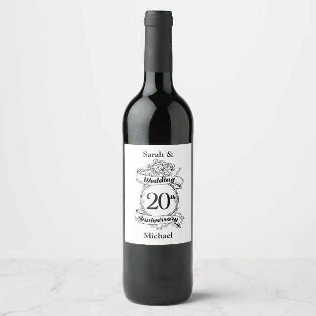 Étiquette Pour Bouteilles De Vin Fleurs du 20e anniversaire du Mariage (Devant)