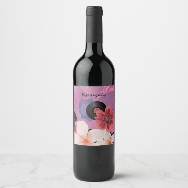 Étiquette Pour Bouteilles De Vin Fleurs et vinyle (Devant)