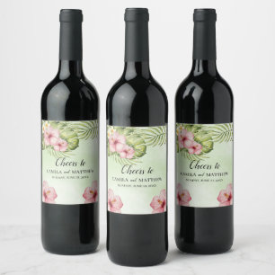 Étiquette Pour Bouteilles De Vin Fleurs exotiques roses