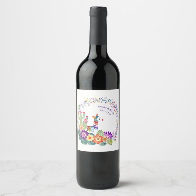 Étiquette Pour Bouteilles De Vin Fleurs Folkart Cactus FIESTA personnalisées (Devant)