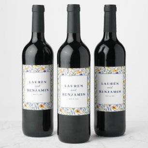 Étiquette Pour Bouteilles De Vin Fleurs jaunes joyeuses de marguerites