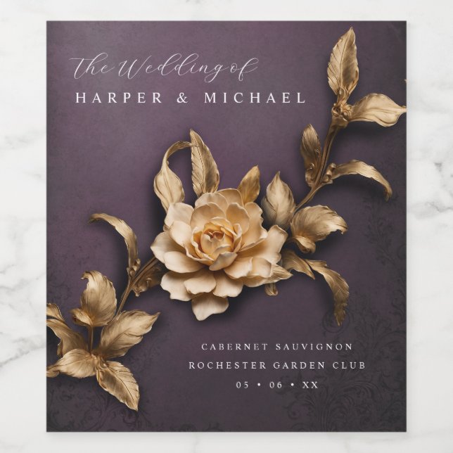 Étiquette Pour Bouteilles De Vin Fleurs métalliques 3d mariage personnalisé (Étiquettes simples)