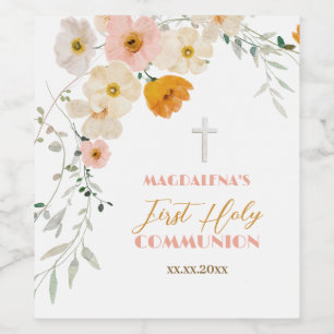 Étiquette Pour Bouteilles De Vin Fleurs pastel et verdure Première communion sainte