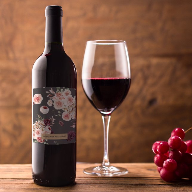 Étiquette Pour Bouteilles De Vin Fleurs Pastel Modernes & Cadeau Personnalisé Kraft (Créateur téléchargé)