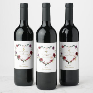 Étiquette Pour Bouteilles De Vin Fleurs Roses Bourgogne Il Est Ressuscité Or Pâques