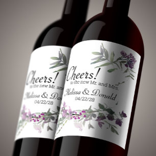 Étiquette Pour Bouteilles De Vin Fleurs sauvages à l'aquarelle Lavande Floral