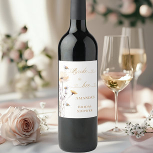 Étiquette Pour Bouteilles De Vin Fleurs sauvages ivoire pour la future mariée à la 