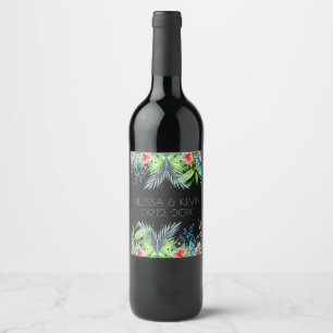 Étiquette Pour Bouteilles De Vin Fleurs tropicales colorées Notre jour de mariage