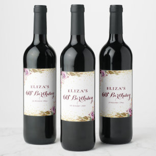 Étiquette Pour Bouteilles De Vin Fleurs violettes 60e anniversaire