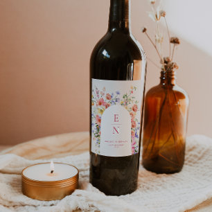 Étiquette Pour Bouteilles De Vin Flirt Floral Meadow Mariage d'été
