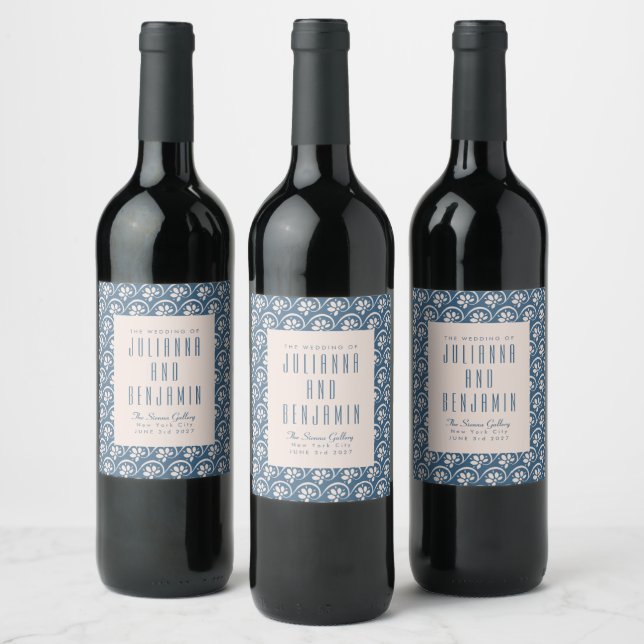 Étiquette Pour Bouteilles De Vin Floral bleu moderne élégant mariage personnalisé (Bouteilles)