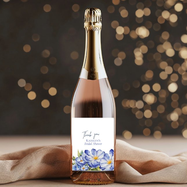 Étiquette Pour Bouteilles De Vin Floral Blue Chinoiserie Mariage nuptiale (Créateur téléchargé)