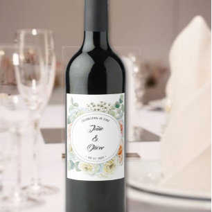 Étiquette Pour Bouteilles De Vin Floral "Célébration de l'amour" avec des noms