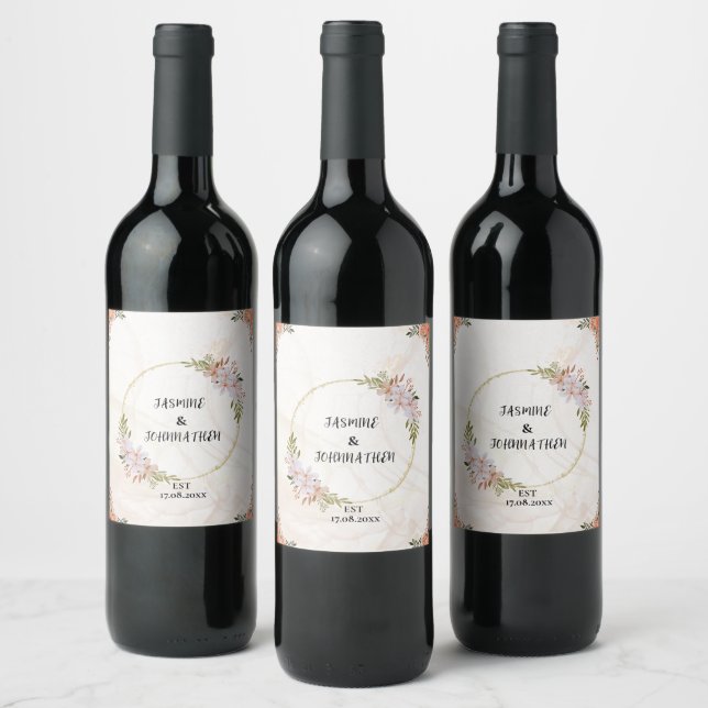 Étiquette Pour Bouteilles De Vin Floral Eau couleur rouge et blanc fleurs Mariage (Bouteilles)