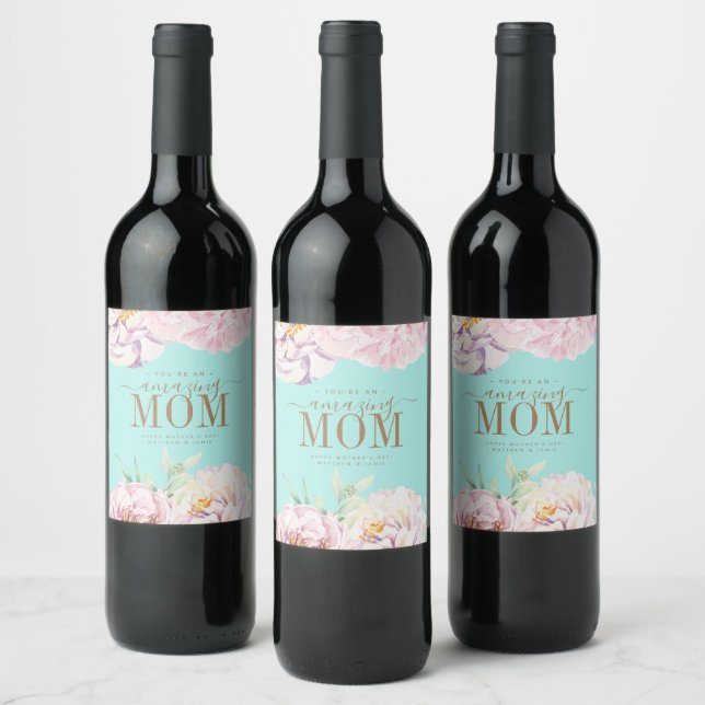Étiquette Pour Bouteilles De Vin Floral Fête des mères personnalisées (Bouteilles)