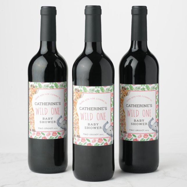 Étiquette Pour Bouteilles De Vin Floral Jungle Safari Baby shower Merci (Bouteilles)