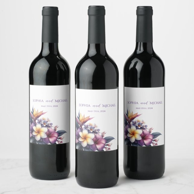 Étiquette Pour Bouteilles De Vin Floral-Mariage tropical (Bouteilles)