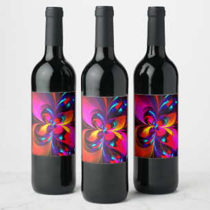 Étiquette Pour Bouteilles De Vin Floral moderne Art Abstrait Rouge Bleu Motif #07