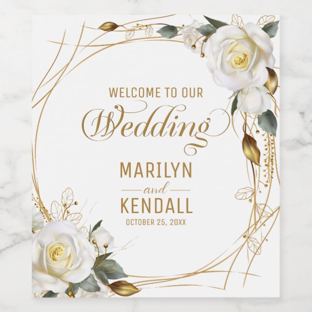 Étiquette Pour Bouteilles De Vin Floral or rose (Étiquettes simples)