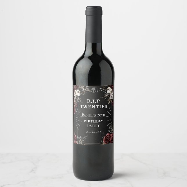Étiquette Pour Bouteilles De Vin Floral Rip 20s 30e anniversaire fête (Devant)