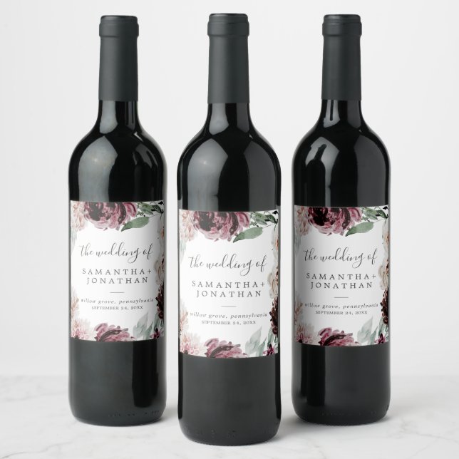 Étiquette Pour Bouteilles De Vin Floral Romance Mariage (Bouteilles)