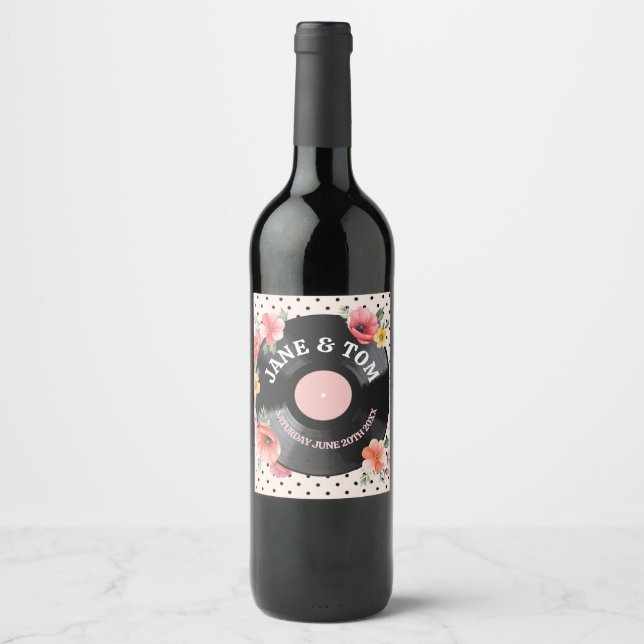 Étiquette Pour Bouteilles De Vin Florals d'été Enregistreurs Mariage bouteille musi (Devant)