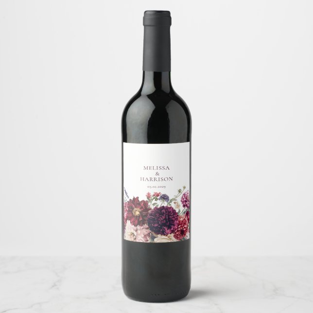 Étiquette Pour Bouteilles De Vin Flore d'automne Dahlia Bunch Mariage de automne Fl (Devant)