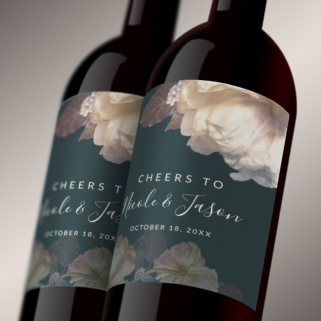 Étiquette Pour Bouteilles De Vin Flores romantiques Luxueux Mariage floral (Créateur téléchargé)