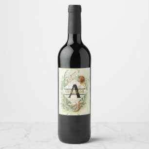 Étiquette Pour Bouteilles De Vin Flower Fairy Snowbells Vintage Art monogram Named