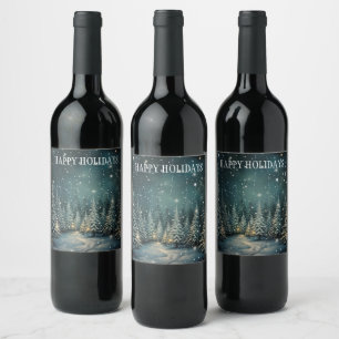Étiquette Pour Bouteilles De Vin Forêt nocturne d'hiver