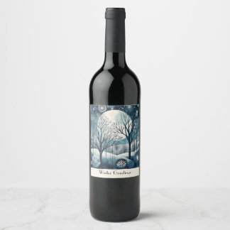 Étiquette Pour Bouteilles De Vin Forêt Nordique au Clair de Lune, Nuit d'Hiver