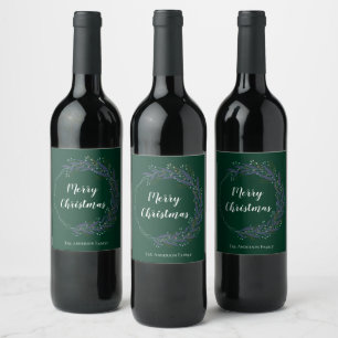 Étiquette Pour Bouteilles De Vin Forêt verte couronne botanique Joyeux Noël