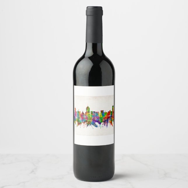 Étiquette Pour Bouteilles De Vin Fresno California Skyline (Devant)