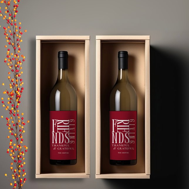 Étiquette Pour Bouteilles De Vin Friendsgiving minimaliste moderne (Créateur téléchargé)