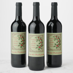 Étiquette Pour Bouteilles De Vin Frontière de Noël Art Nouveau à la baie de houx